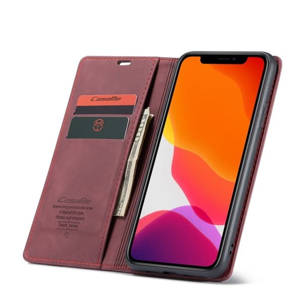 CASEME 013 Flip Leather Plånboksfodral för iPhone 11 Pro Max - Vinröd