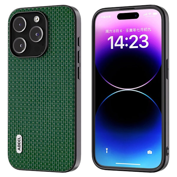 ABEEL iPhone 14 Pro Max Plånboksfodral Äkta Läder Coated PC+TPU Grön