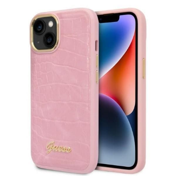 GUESS iPhone 14 Plus -kotelo Croco Collection - Pinkki Rosa