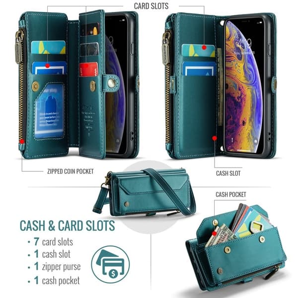 CASEME Plånboksfodral Konstläder för iPhone X/XS med kortfack - Grön