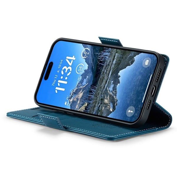 CASEME Plånboksfodral Konstläder för iPhone 16 Plus RFID-Skydd Blå