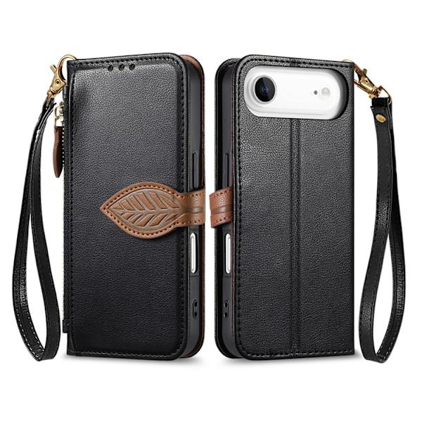 iPhone Air Plånboksfodral Leaf Magnetiskt Spänne Konstläder Svart