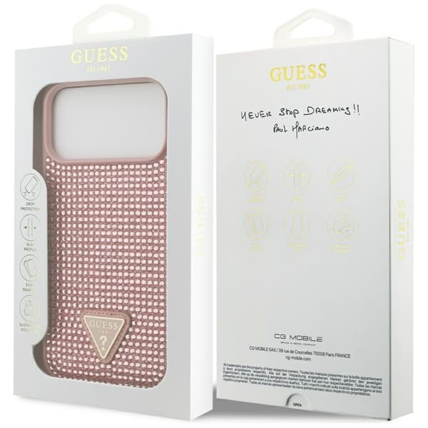 Guess Mobilskal till iPhone 17 Pro Max Rhinestone Triangle Logo - Rosa Rosa