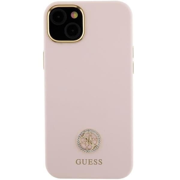 Guess iPhone 15 -puhelinkuori Silikoni Logo Strass 4G - Pinkki