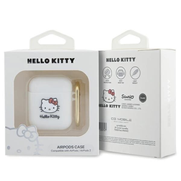 Hello Kitty AirPods 1/2 Skal Silikon 3D Kitty Head - Vit