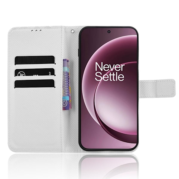 OnePlus 15 Plånboksfodral Strap Diamond Texture Konstläder Vit
