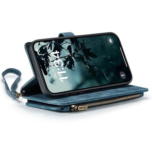 CASEME Konstläder Plånboksfodral för iPhone 16 Plus med Rem - Blå
