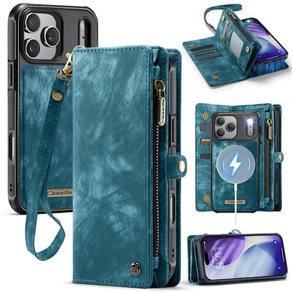 CASEME 008 iPhone 17 Pro Max Plånboksfodral Konstläder med Blå