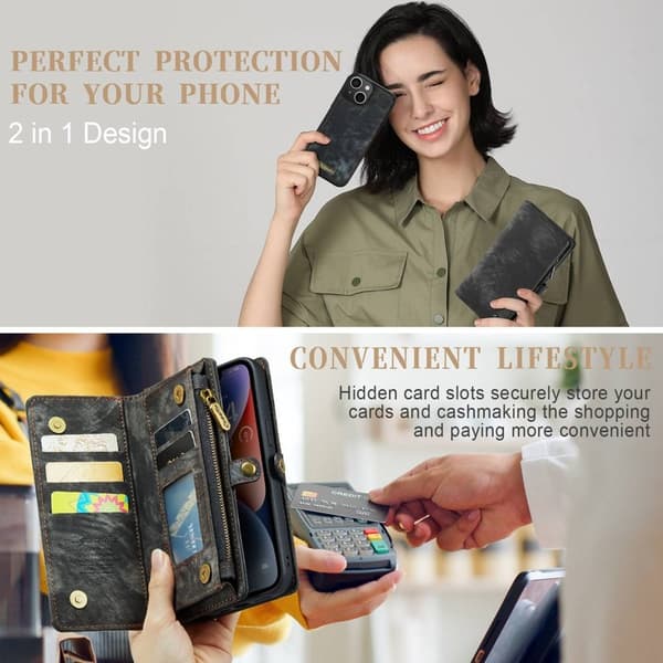 CASEME 008 Mobilskal till iPhone 14 Plus KonstLäder Magnetisk Handväska Svart
