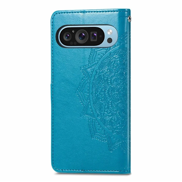Google Pixel 10/10 Pro Konstläder Plånboksfodral Mandala Flower - Blå Blå