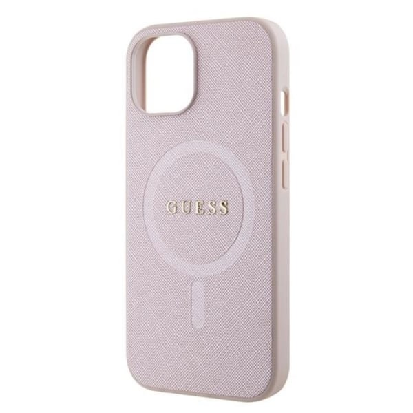 Guess iPhone 15 -matkapuhelinkotelo Magsafe Saffiano - vaaleanpunainen