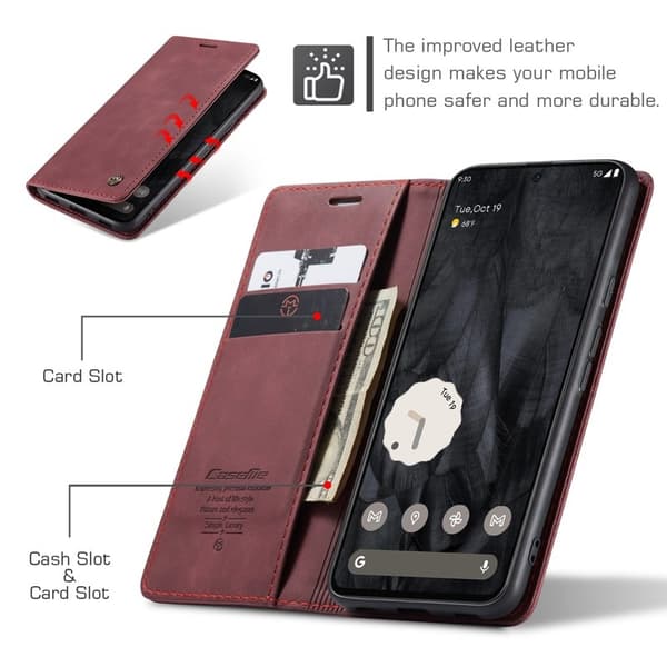 CASEME 013 Series Google Pixel 8 Pro Plånboksfodral Konstläder Röd