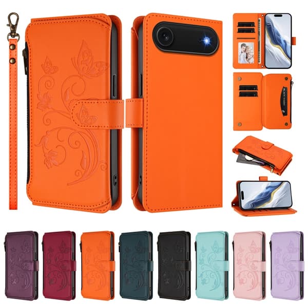 iPhone Air Plånboksfodral Butterfly Floral Imprint - Orange Orange