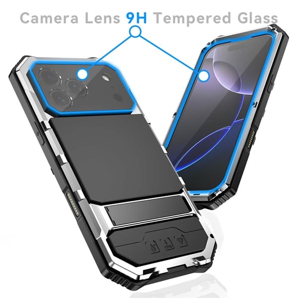 R-JUST Mobilskal till iPhone 17 Pro med Härdat Glas Kickstand - Silver Silver