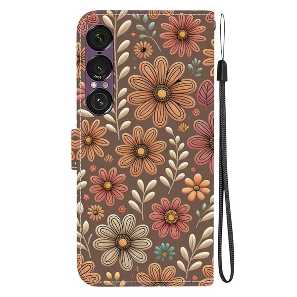 Sony Xperia 1 VII Konstläder Plånboksfodral Pattern Printing - Blossom Brun