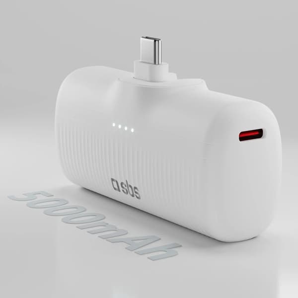 SBS Powerbank 5000mAh 10W med USB-C Hamn EcoPower - Vit Vit