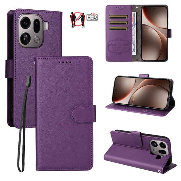 Oppo Find X9 Pro 5G Kortfack Plånboksfodral Konstläder - Lila