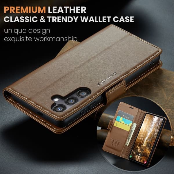 CASEME Plånboksfodral Konstläder för Samsung Galaxy S24 FE - Brun