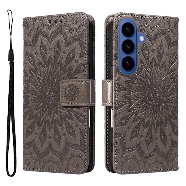 Samsung Galaxy S26 Plus Plånboksfodral Konstläder Solrosprägling - Grå