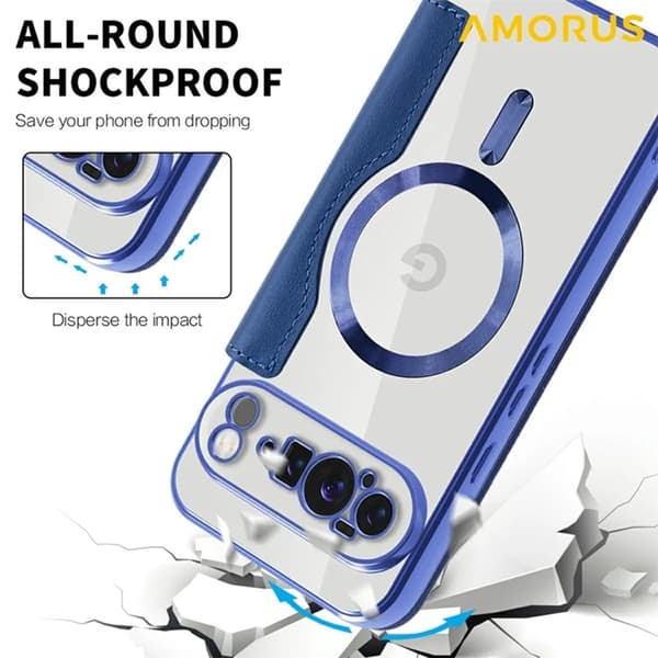 AMORUS Google Pixel 10 Pro XL Plånboksfodral Magsafe RFID-Skydd - Blå Blå