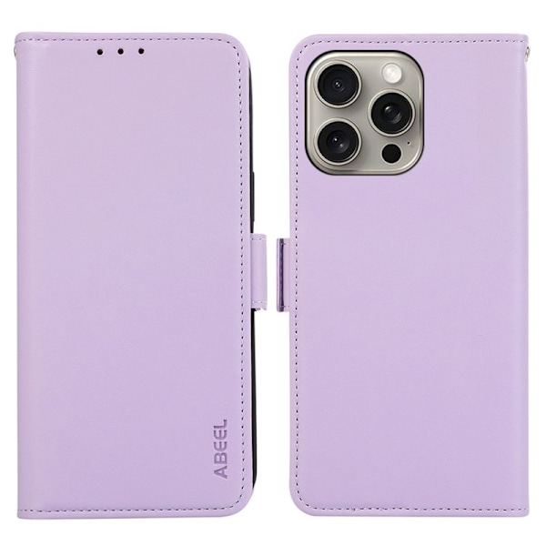 ABEEL iPhone 16 Pro Plånboksfodral Konstläder RFID-Skydd Magnetlås Lila