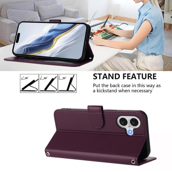 iPhone 17 Plånboksfodral Läder med Handledsrem - Lila Lila
