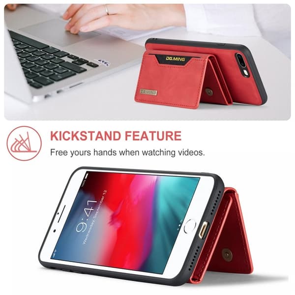 DG.MING M2 Series Plånboksfodral Konstläder med Ställ för iPhone 7/8 PlusRöd