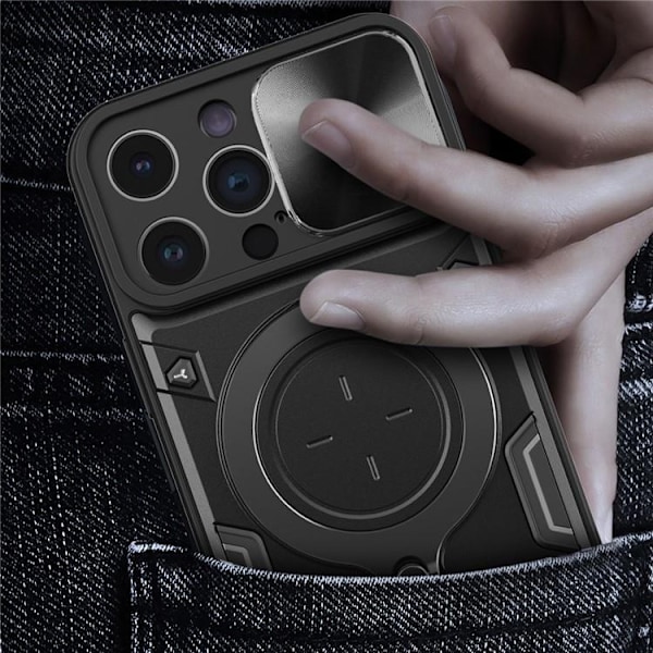 iPhone 15 Pro Mobilskal Magsafe Ringhållare Slide Kamera - Svart Svart