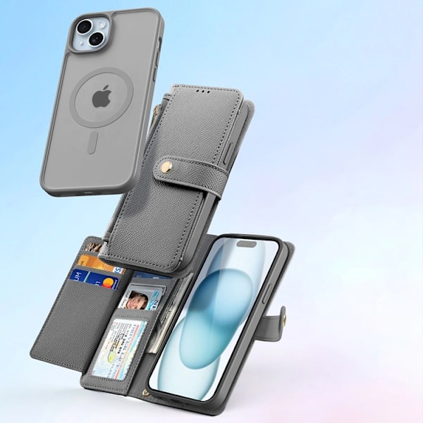 Dux Ducis iPhone 15 Plånboksfodral Lawa Läder - Grå Grå