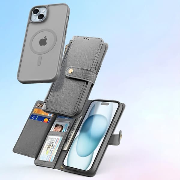 Dux Ducis iPhone 15 Punge Taske Lawa Læder - Grå Grå