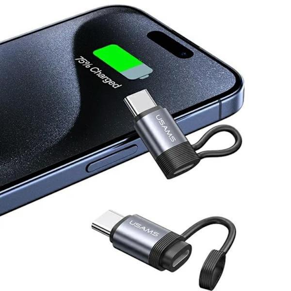 USAMS Lightning til USB-C Adapter 30W AU17 - Stål Silver