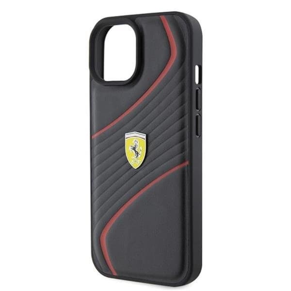 Ferrari iPhone 15 Mobilskal Twist Metal Logo - Musta Black