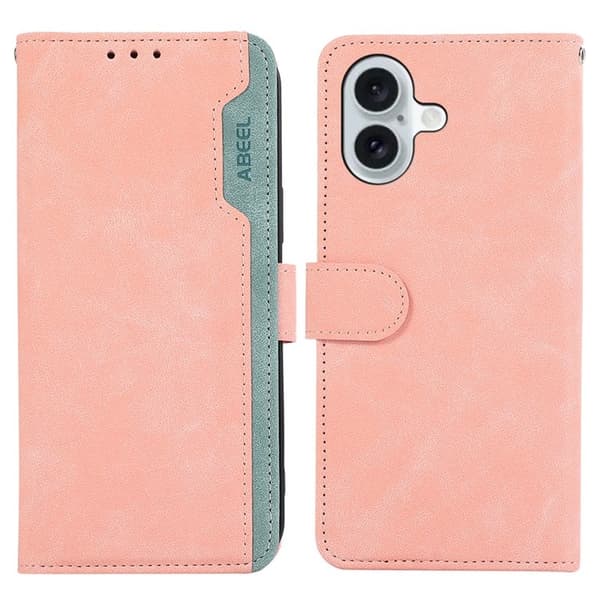 ABEEL iPhone 16 Plånboksfodral i Spaltad Konstläder RFID-Skydd - Rosa