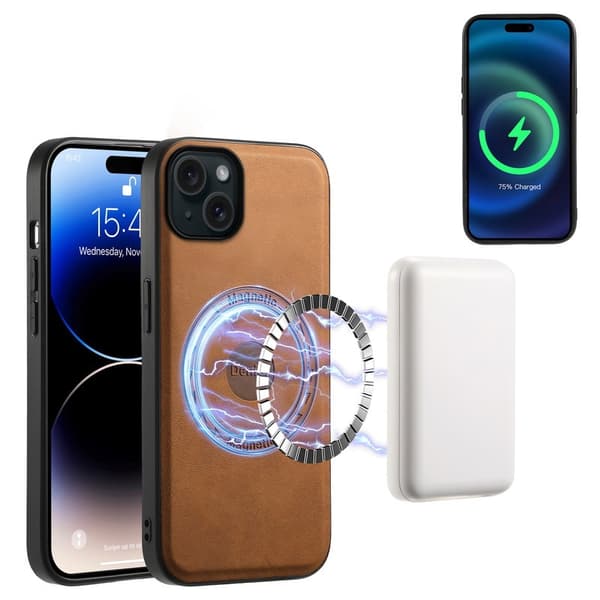 DENIOR D14 Mobilskal till iPhone 15 Plus Äkta Läder Retro - Brun
