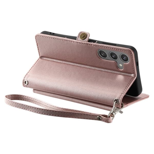 Samsung Galaxy S26/S26 Pro Plånboksfodral Konstläder Med Handrem - Roséguld