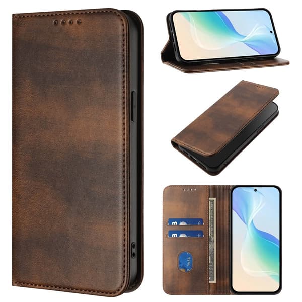 OnePlus 15 5G Plånboksfodral Retro RFID-Skydd Konstläder Brun