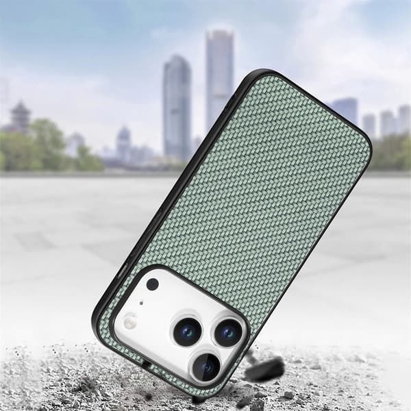 Mobilskal till iPhone 17 Pro Max Carbon Fiber PU Läder - Grön Grön