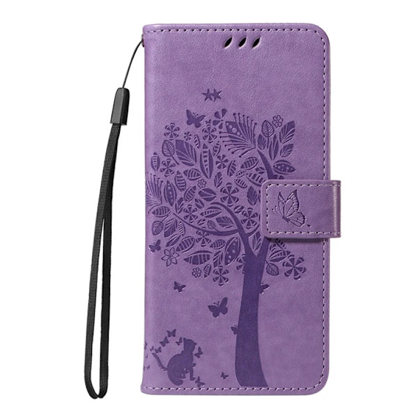 iPhone 17 Konstläder Plånboksfodral Tree Pattern - Lila Lila