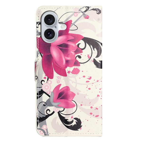 iPhone 17 Konstläder Plånboksfodral Pattern Print - Lotus Röd
