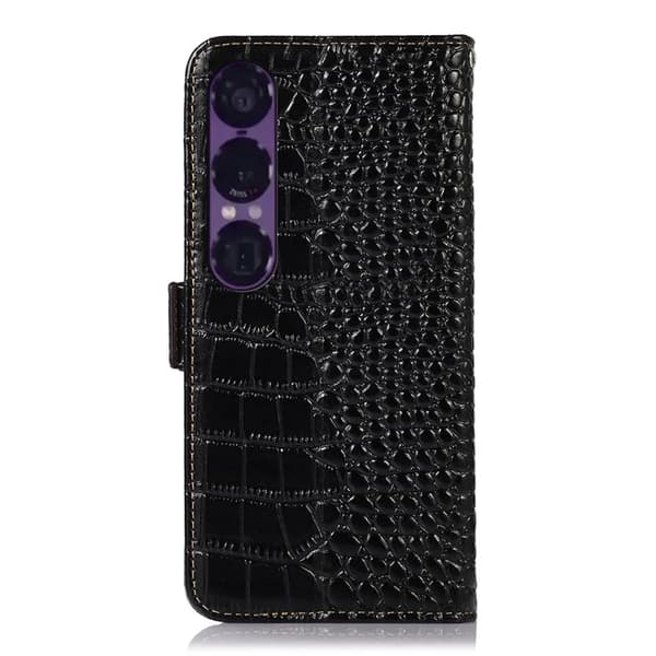 Sony Xperia 1 VII Äkta Läder Plånboksfodral Crocodile Texture - Svart