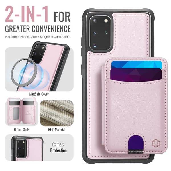 JEEHOOD Mobilskal till Samsung Galaxy S20 Plus Konstläder - Rosa Rosa