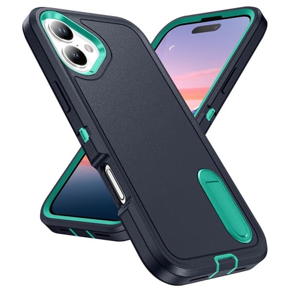 Mobilskal till iPhone 17 Kickstand Silikon - Mörkblå/ljusgrön Blå