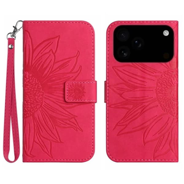 iPhone 17 Pro Max Konstläder Plånboksfodral Sunflower Imprint - Rosa Rosa
