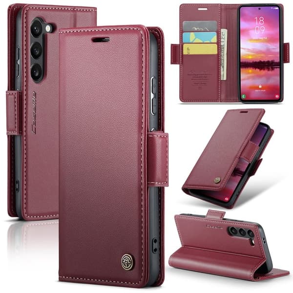 CASEME Plånboksfodral Konstläder för Samsung Galaxy S25 - Röd