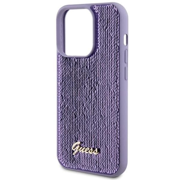 Guess iPhone 15 Pro -puhelinkuori Sequin Script Metal - Lila Lila