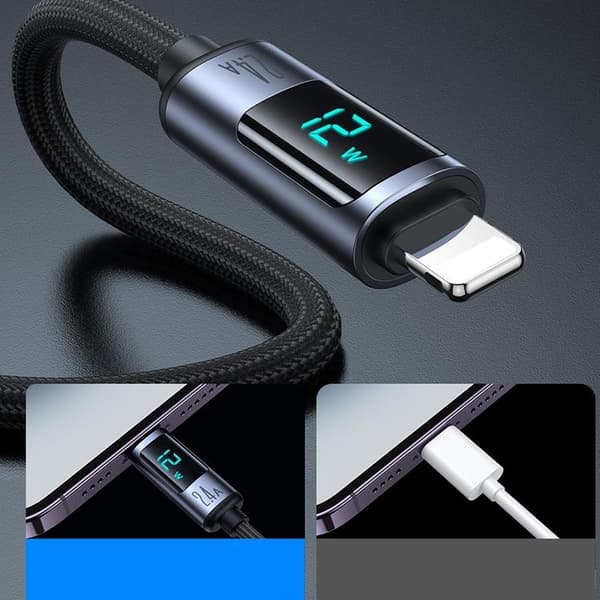 Joyroom USB-A till Lightning kabel 2.4A med LED display 1.2m Svart