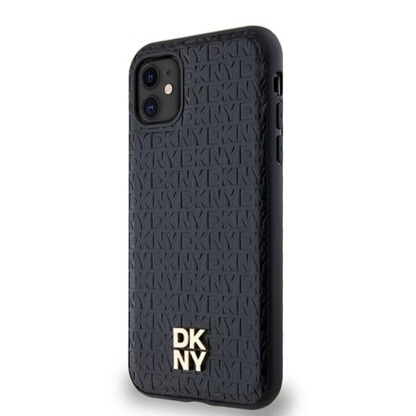 DKNY iPhone 11/XR Mobilskal Magsafe Läder Pattern Metal Logo Svart