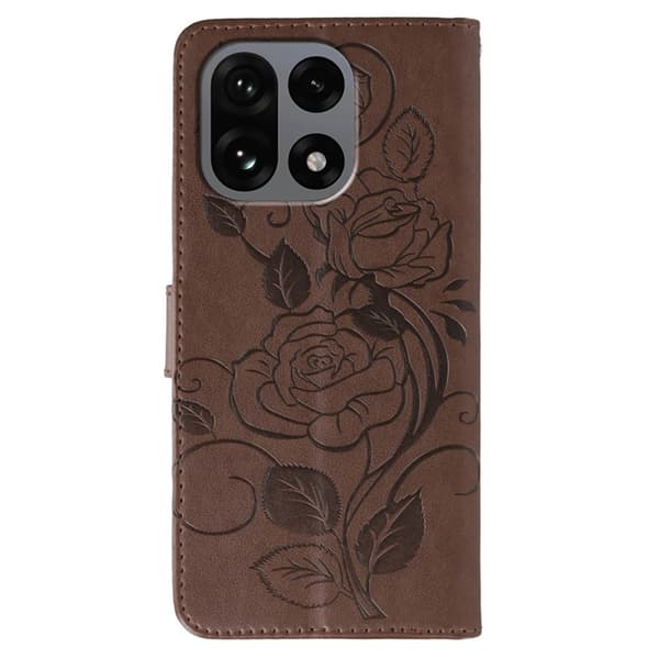 OnePlus 15 5G Konstläder Plånboksfodral Imprinted Rosa Butterfly - Brun Brun