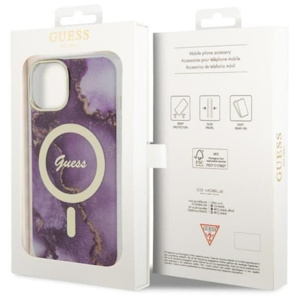 Guess iPhone 14 Mobilskal MagSafe Guld Marble - Lila Lila