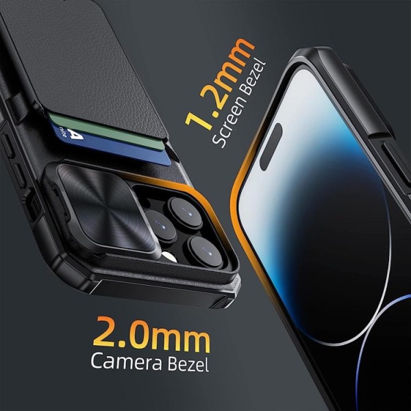 iPhone 14 Pro Max Mobilskal Korthållare Kamera Slider - Svart